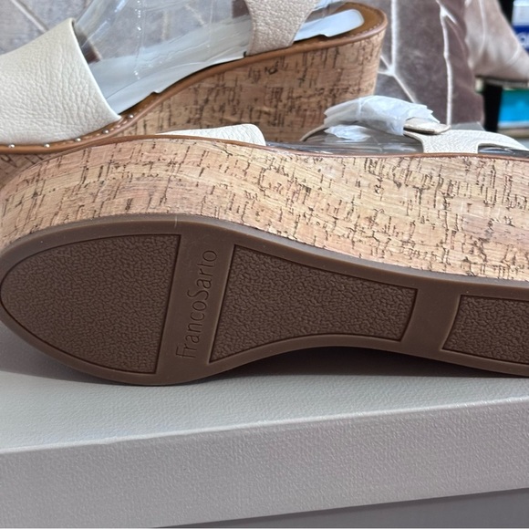 Franco Sarto Womens Julius Leather Open Toe Cork Platform Wedge Sandals,Size 9.5 - Picture 6 of 8